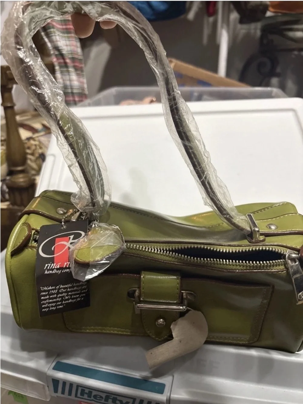 Rina Rich Olive Green Leather Wristlet with Front Buckle